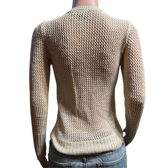 Ohmg crochet tan tie front crochet  pullover top S - Picture 2 of 7